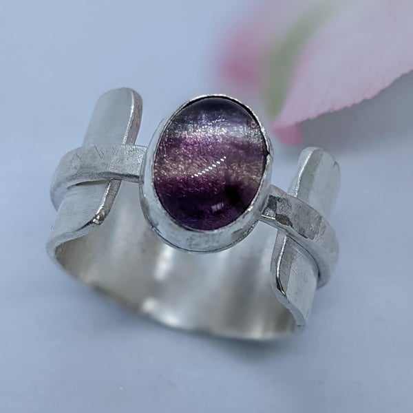 Beautiful handmade silver ring, Handcrafted sterling silver ring with fluorite c