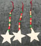3 Star & bead Christmas decorations, wooden beads & metal stars