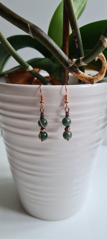 Natural Moss Agate Copper Dangle Earrings Earings Gift Crystal Jewellery Jewelry