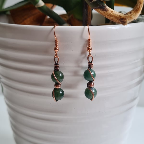 Natural Moss Agate Copper Dangle Earrings Earings Gift Crystal Jewellery Jewelry