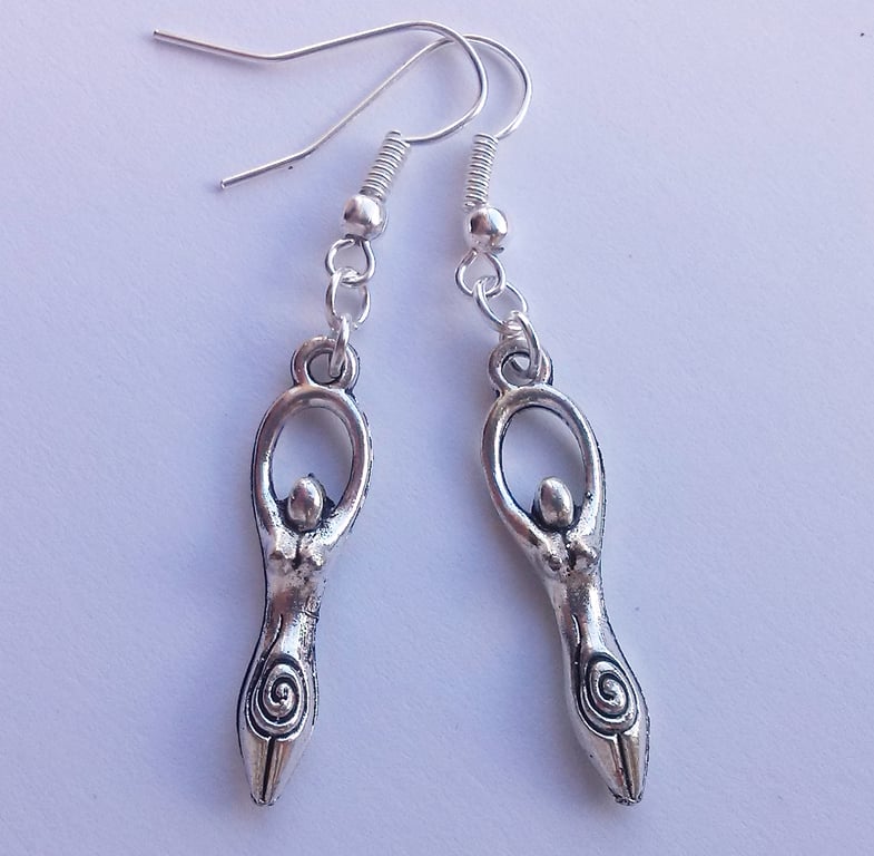 Goddess Woman Dangle Earrings Silver Plate 