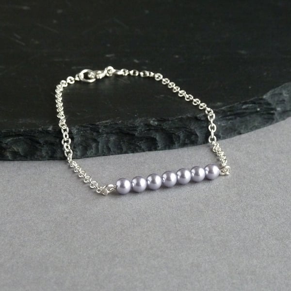 Lavender Pearl and Sterling Silver Chain Layering Bracelet - Stacking Jewellery