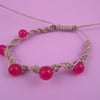 Pink and Grey Cord Macrame Thin Bracelet