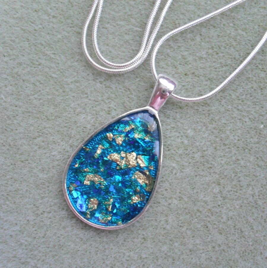 Sale was 10 Pounds Now 5 Handmade Blue Drop Shaped Resin Pendant