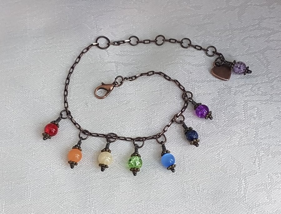 Beautiful Rainbow Bracelet - Antique Bronze tone chain