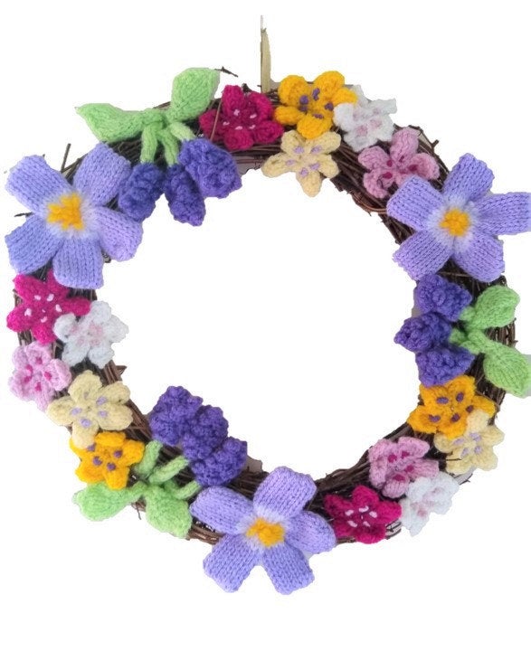 Knitting pattern for a Ring of Spring Flowers.  Digital PDF