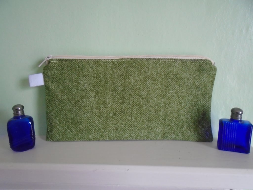 Green Cotton Pencil Case or Small Make Up Bag.