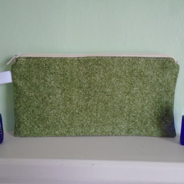 Green Cotton Pencil Case or Small Make Up Bag.