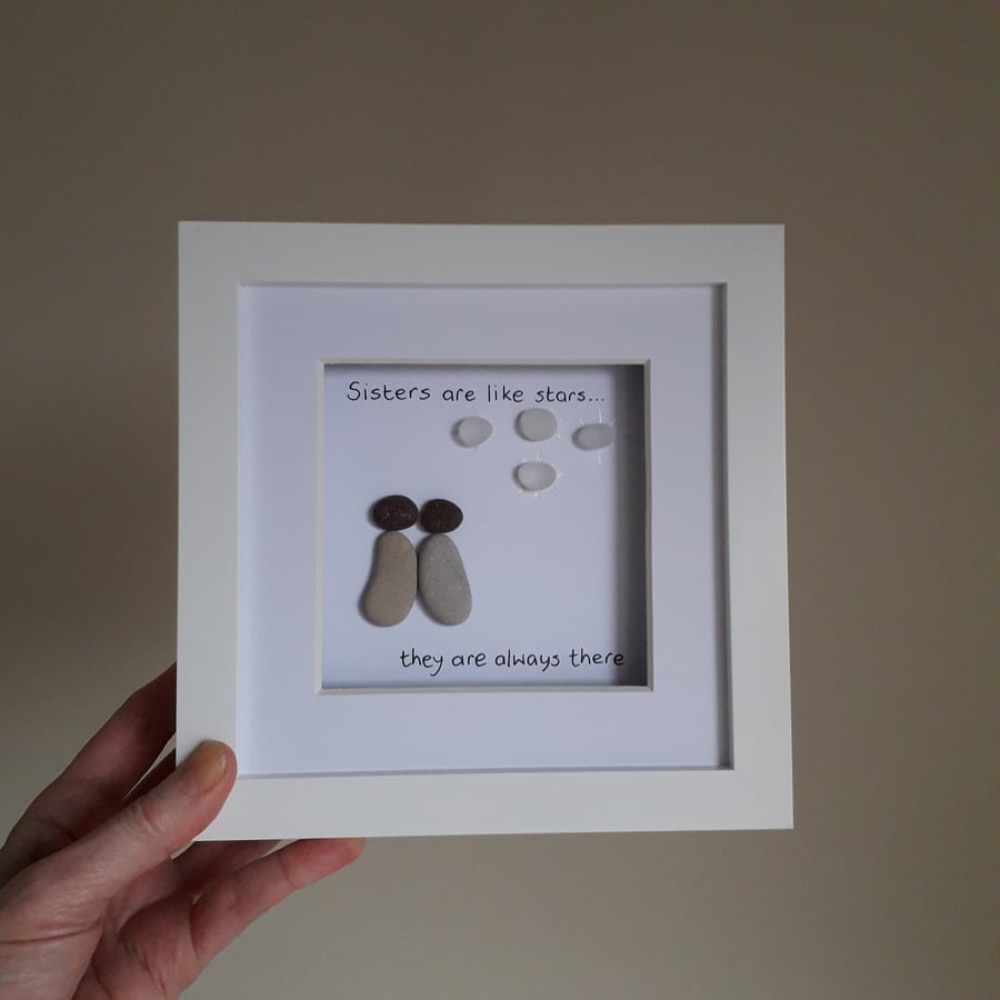 Pebble & Sea Glass Art, Unique Gift for Sisters