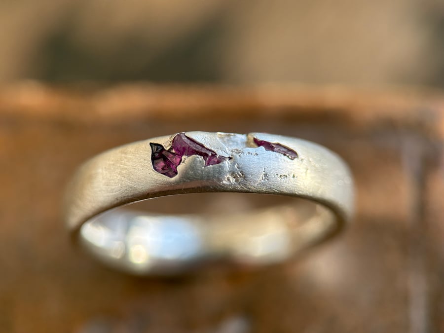 Sterling Silver Sand Cast Rough Ruby Ring Band