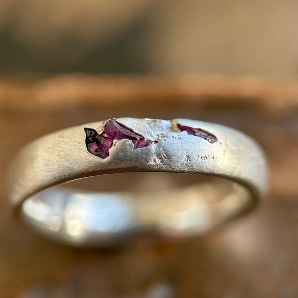 Sterling Silver Sand Cast Rough Ruby Ring Band