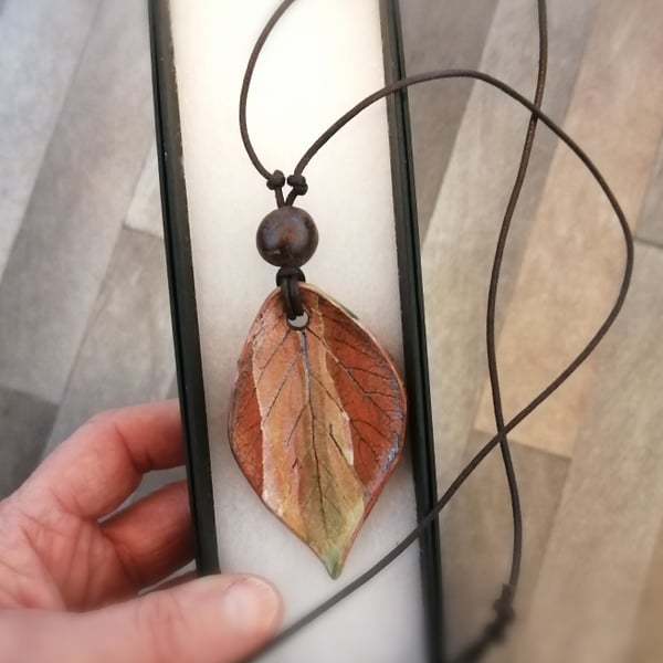 Ceramic Lime Leaf Pendant Necklace.