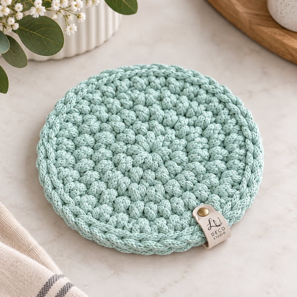 Handmade Crochet Cotton Single Coaster, Boho Table Mat Housewarming Gift,  
