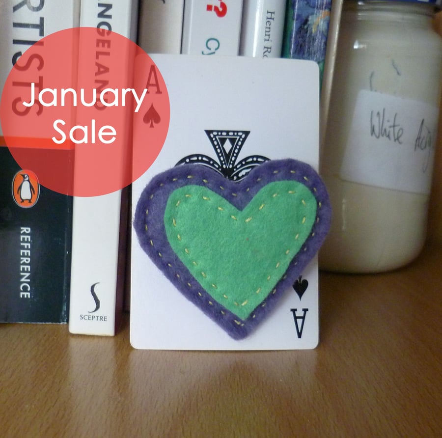 January Sale - Free Postage - Heart Shaped Felt Brooch