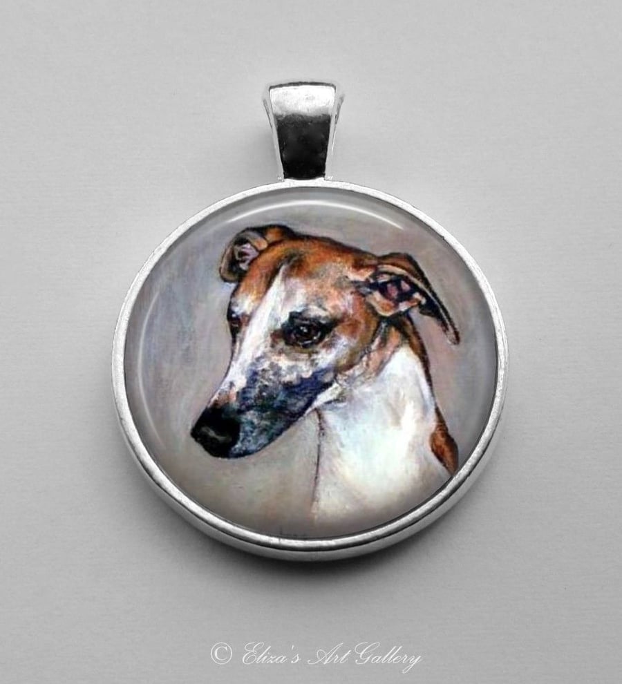 Silver Plated Greyhound Dog Art Pendant