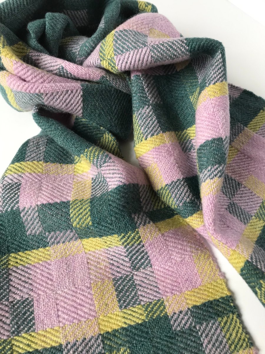 AGNESS No.4 - Contemporary Handwoven Lambswool Scarf. Teal-Lilac-Apple