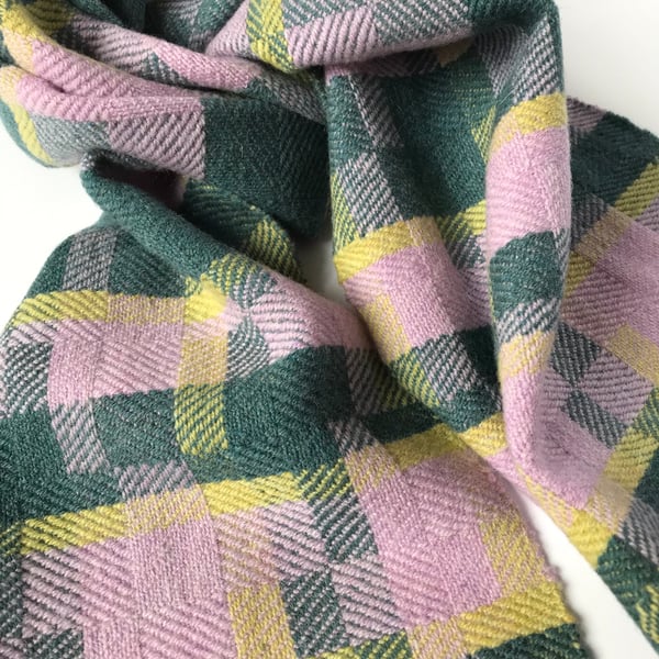 AGNESS No.4 - Contemporary Handwoven Lambswool Scarf. Teal-Lilac-Apple