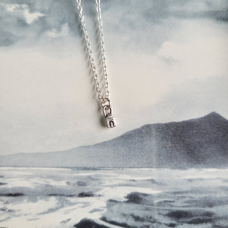 Tiny Beach Hut Necklace, Recycled Sterling Silver House Pendant