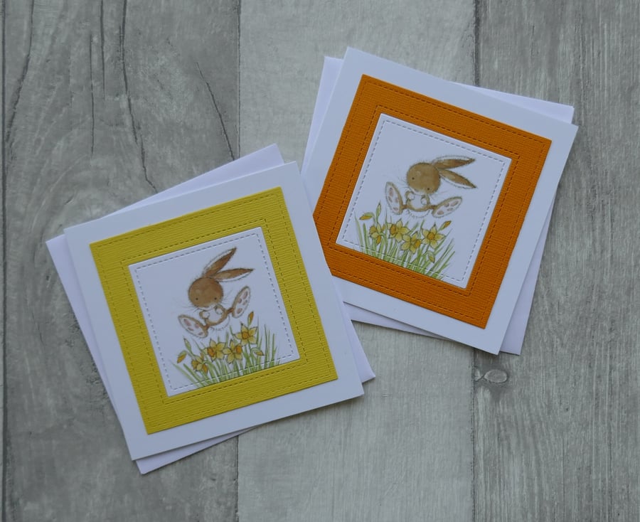 Bunny with Daffodils - Two Small Cute Easter Cards