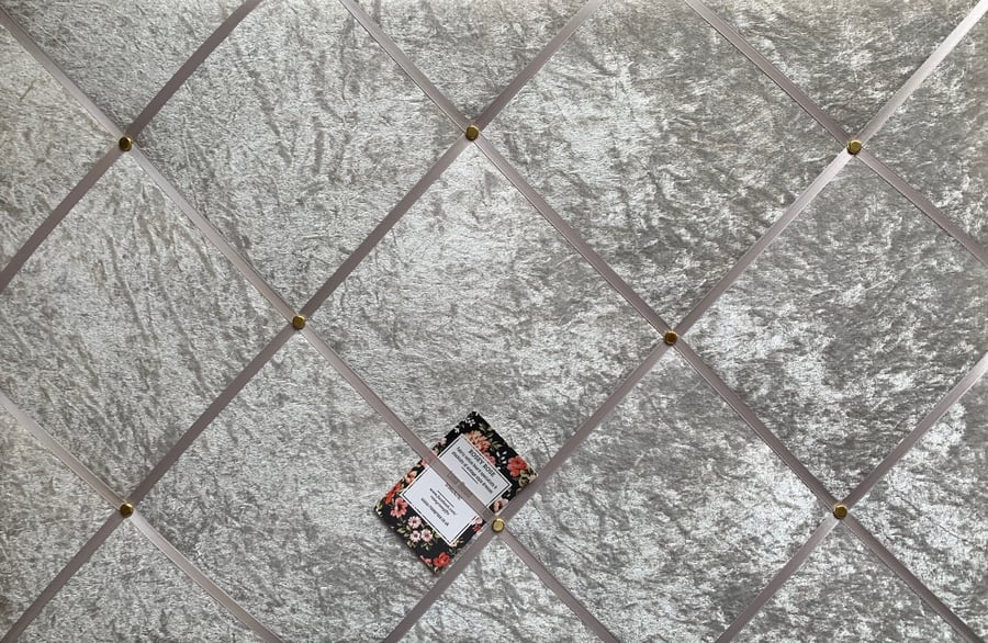 Handmade Bespoke Memo Notice Board With Silver Crushed Velvet Fabric