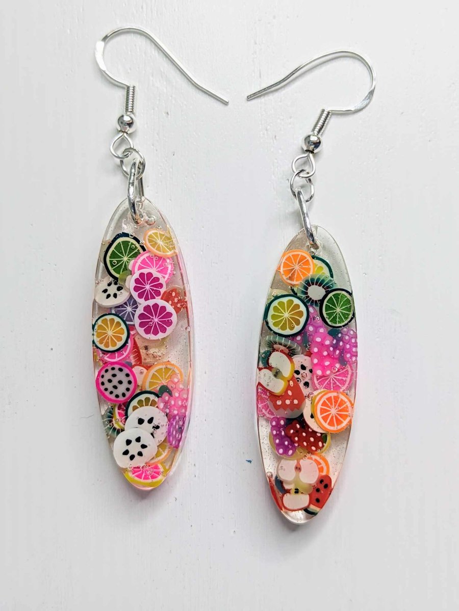 Long Oval Resin Drops With Fruity Slices