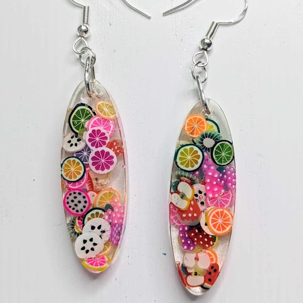 Long Oval Resin Drops With Fruity Slices