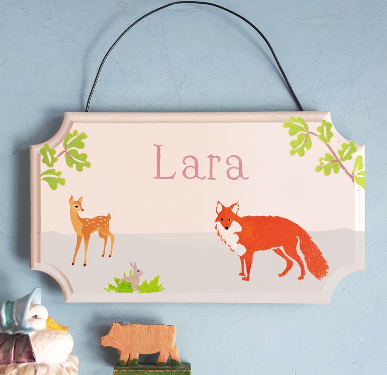 Woodland Fox, Personalised Door Hanger