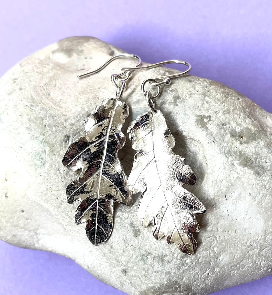 Fine silver oak leaf earrings 