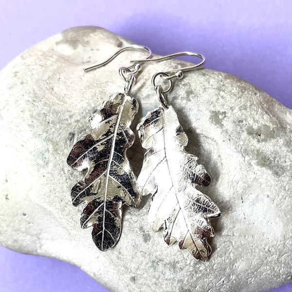 Fine silver oak leaf earrings 