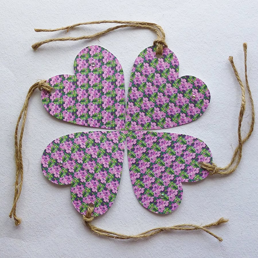 Gift tags, Hearts, flowers, pink & green 