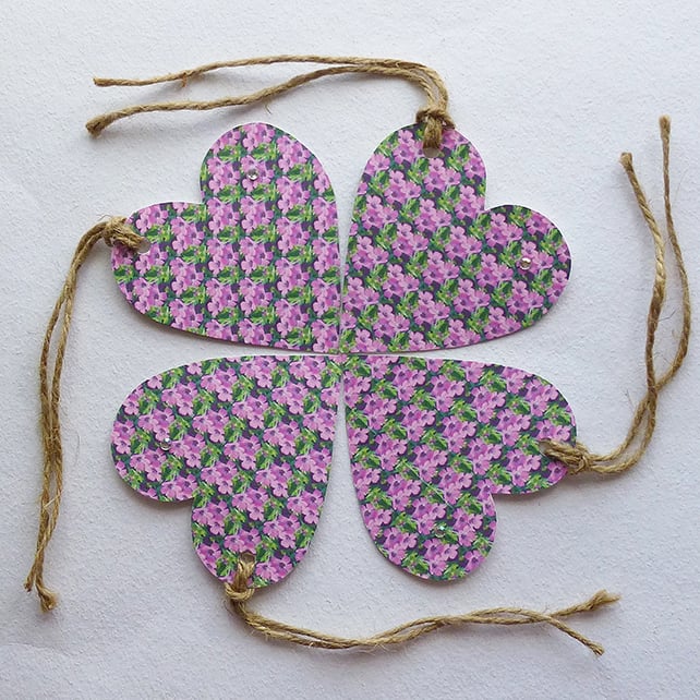 Gift tags, Hearts, flowers, pink & green 