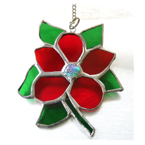 Clematis Suncatcher Stained Glass Flower Red