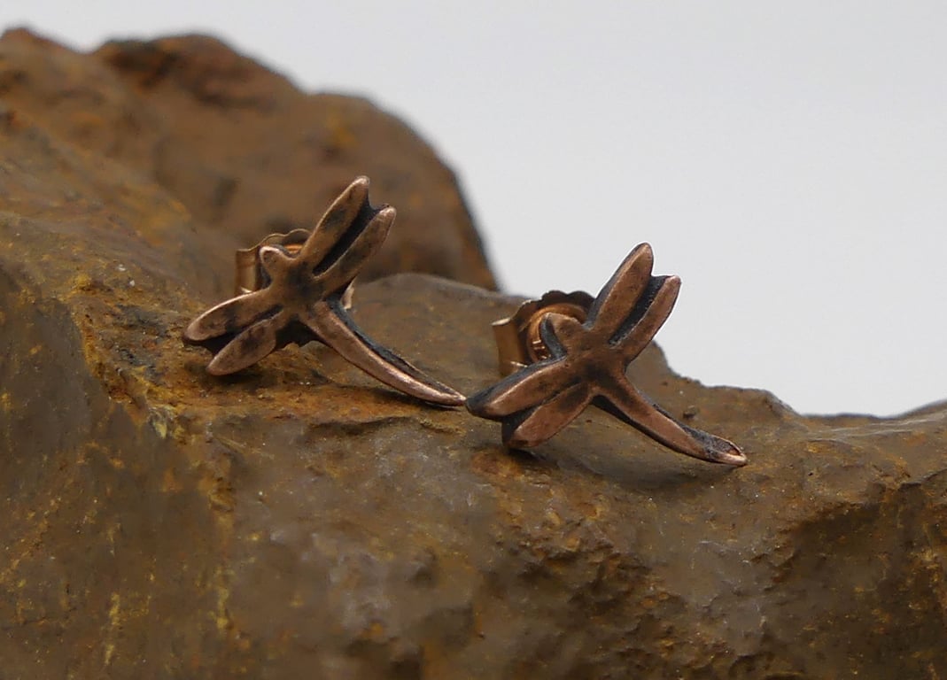 Recycled Copper Dragonfly Stud Earrings.