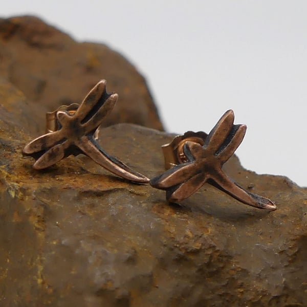 Recycled Copper Dragonfly Stud Earrings.