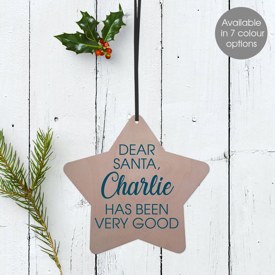 Personalised Bauble Star Dear Santa Christmas Wooden Tree Decoration