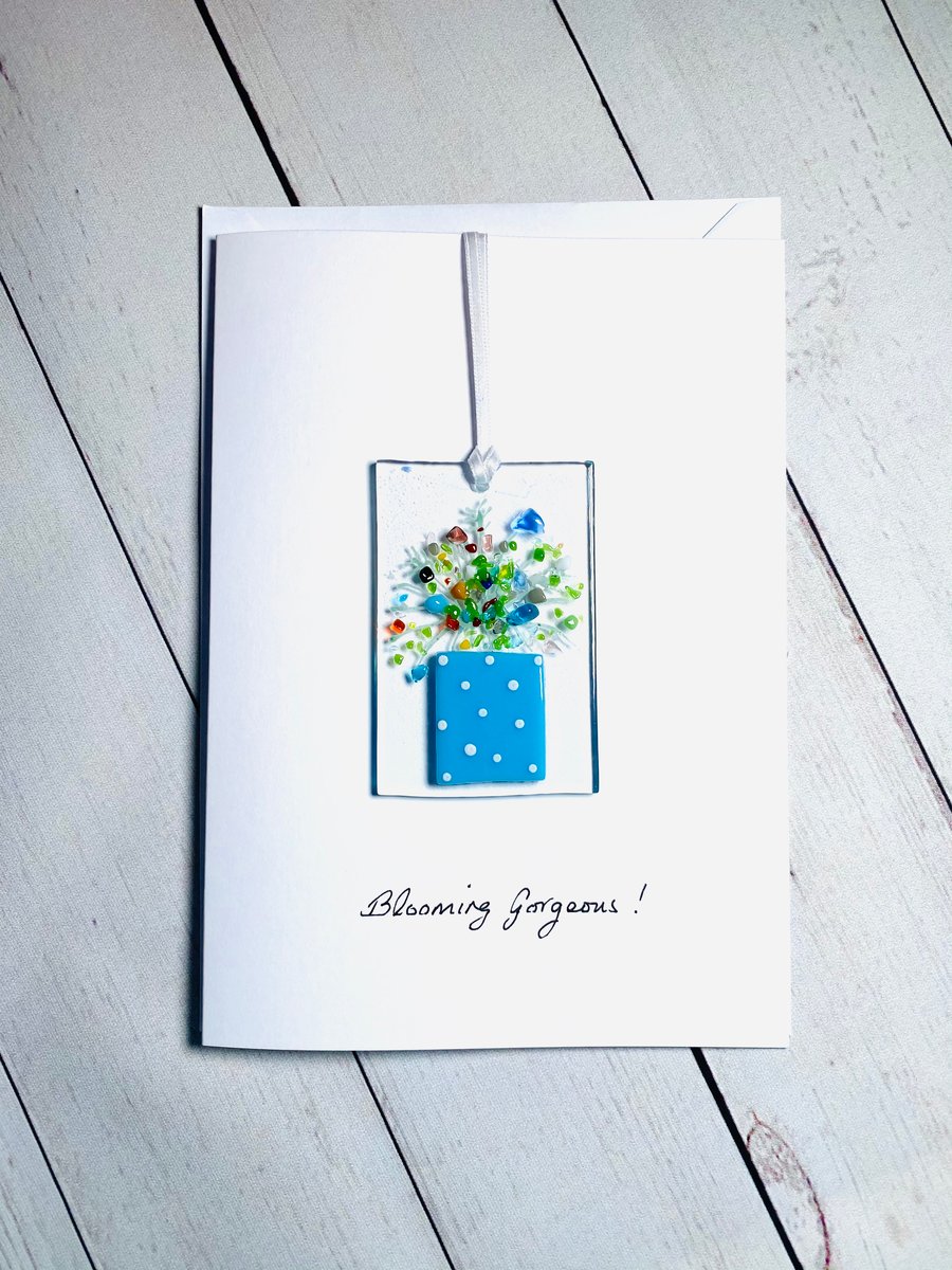 Fused glass card,  keepsake blank greetings card