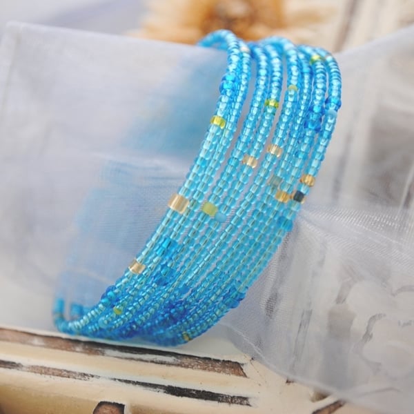 Turquoise seed bead wrap (memory wire) Bracelet
