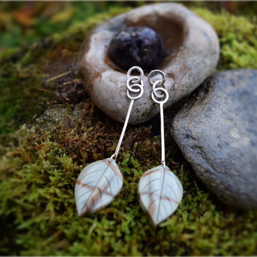 Sterling Silver and Picasso Jasper Leaf Earrings