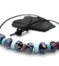 black, blue and purple lampwork glass leather cord necklace