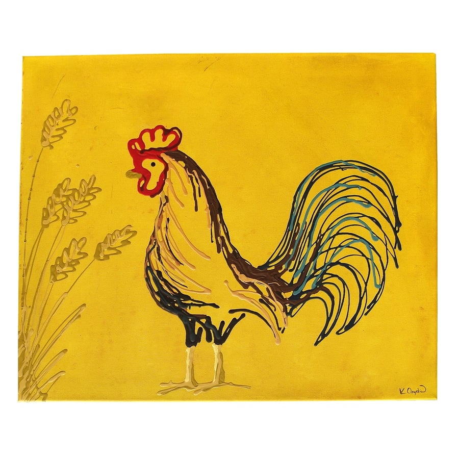 Rooster Drip Painting - large original acrylic art of a cockerel 