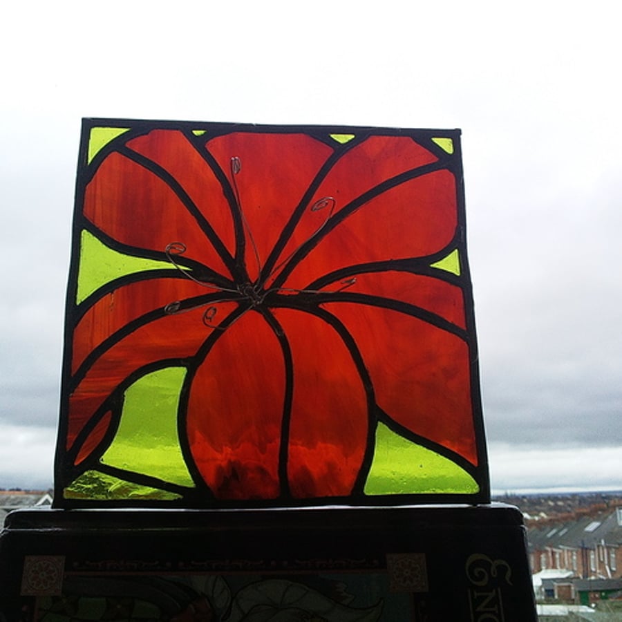 Sunburst Lily Stained Glass Panel