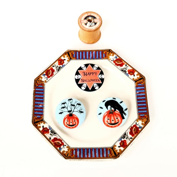 Large Handmade Halloween Craft Buttons Set of 3 size 38mm 
