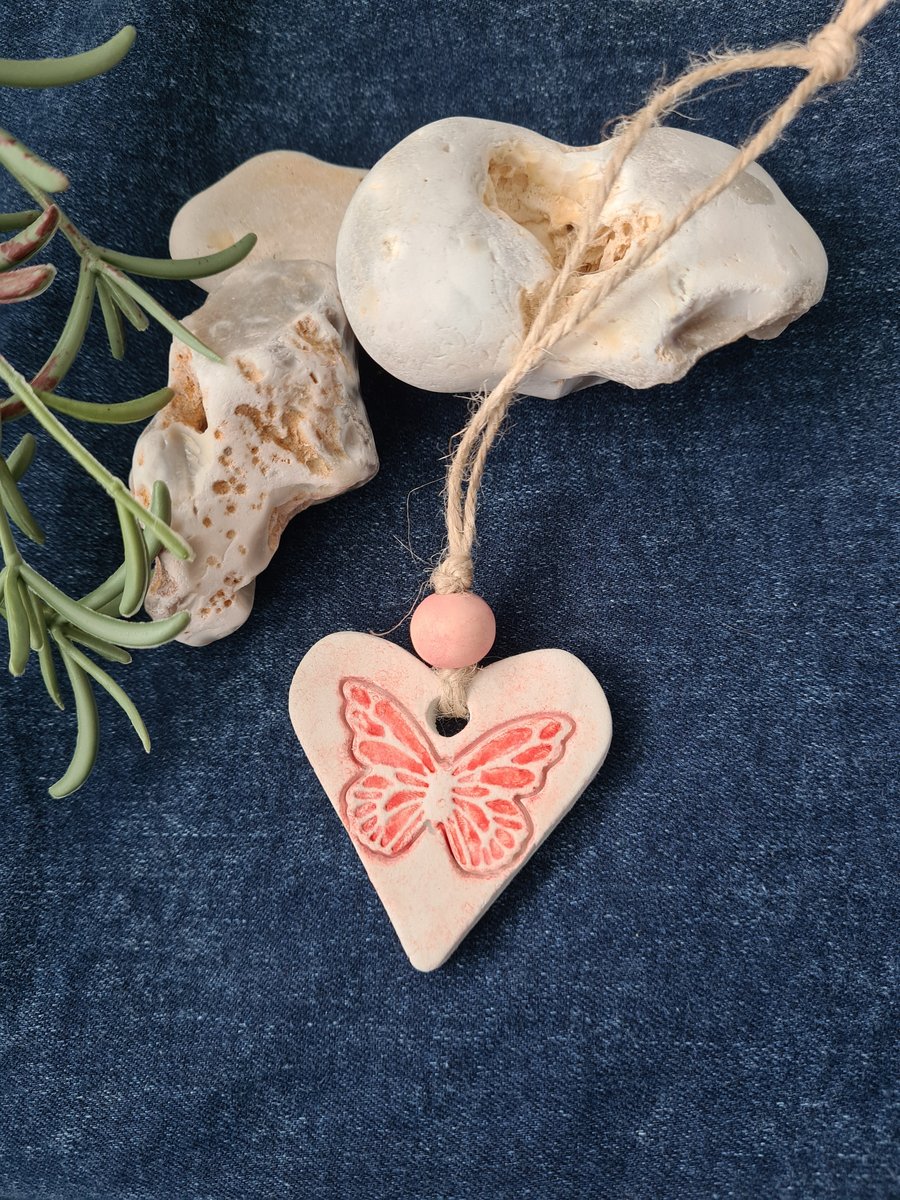 Clay red butterfly embossed hanging decoration gift tag home decor