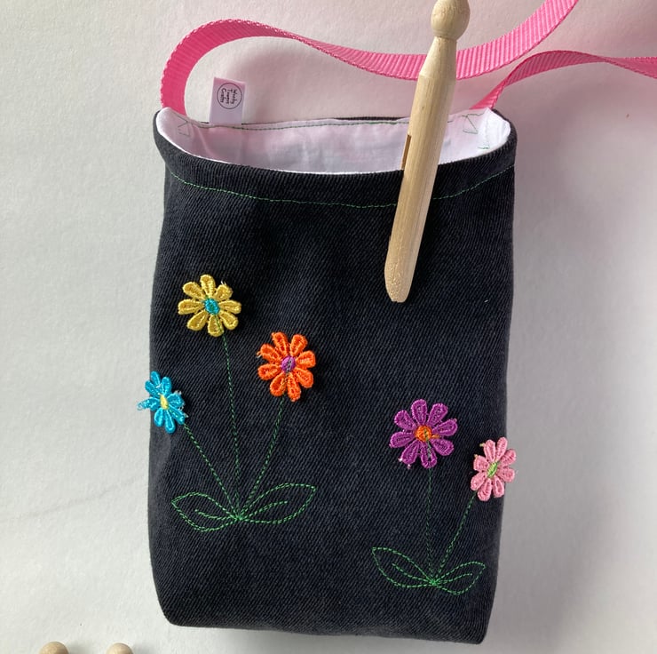 Crossbody peg bag. Repurposed denim with flora... Folksy