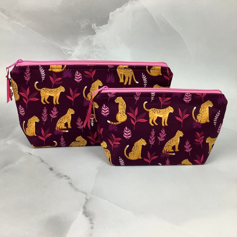 Leopards makeup bag, Cats zip bag, 2 size options, Handmade