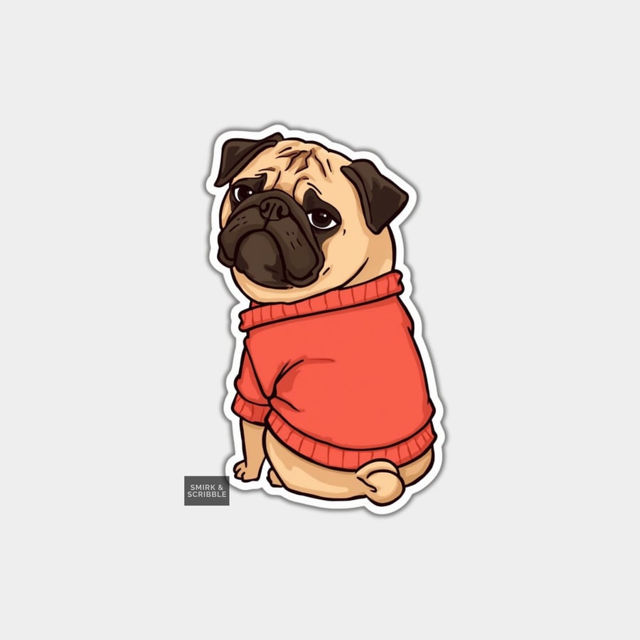 Funny Vinyl Sticker For Adults - Cute Pug Dog  