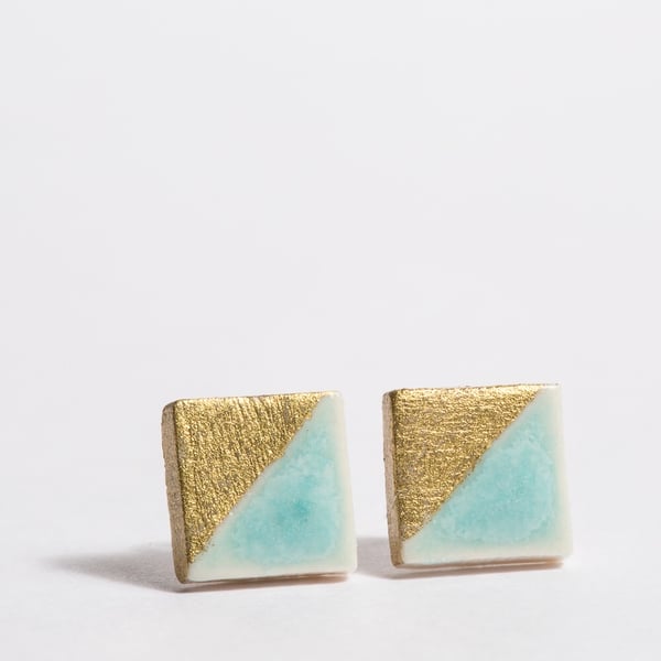 Porcelain Square Turquoise Stud Earrings 