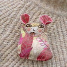 Petal, original printed and embroidered textile brooch