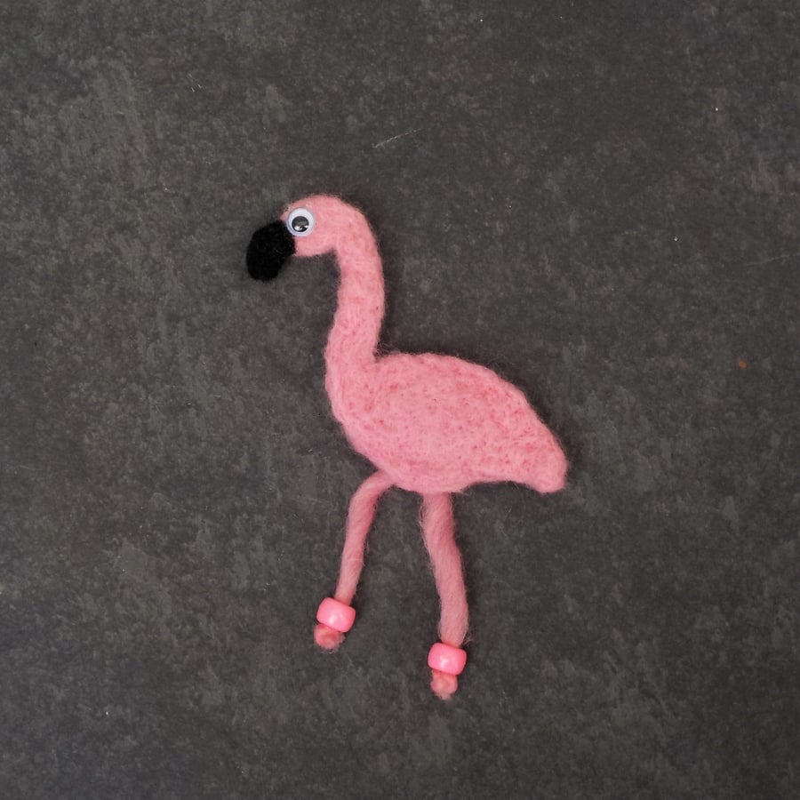 Felt fridge magnet pink flamingo needle felted