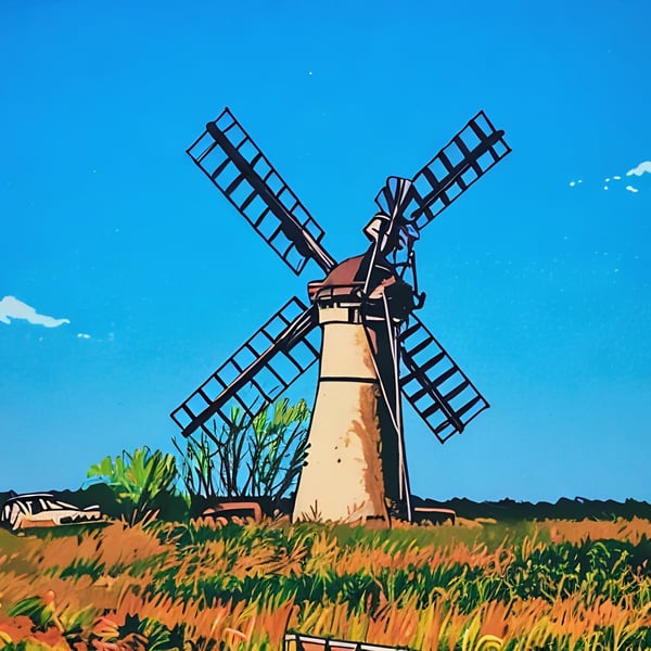 Windmill Norfolk Broads Art Greeting Card A5